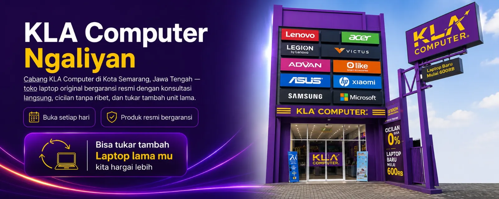 KLA Computer Ngaliyan &mdash; toko laptop original bergaransi resmi, buka setiap hari, KLA Service Center. Bisa tukar tambah laptop lama.