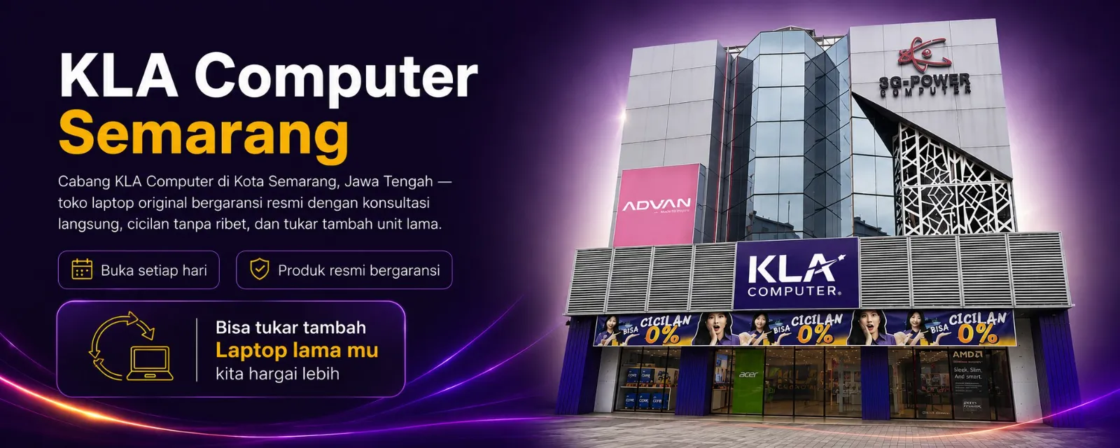 KLA Computer Semarang &mdash; toko laptop original bergaransi resmi, buka setiap hari, KLA Service Center. Bisa tukar tambah laptop lama.