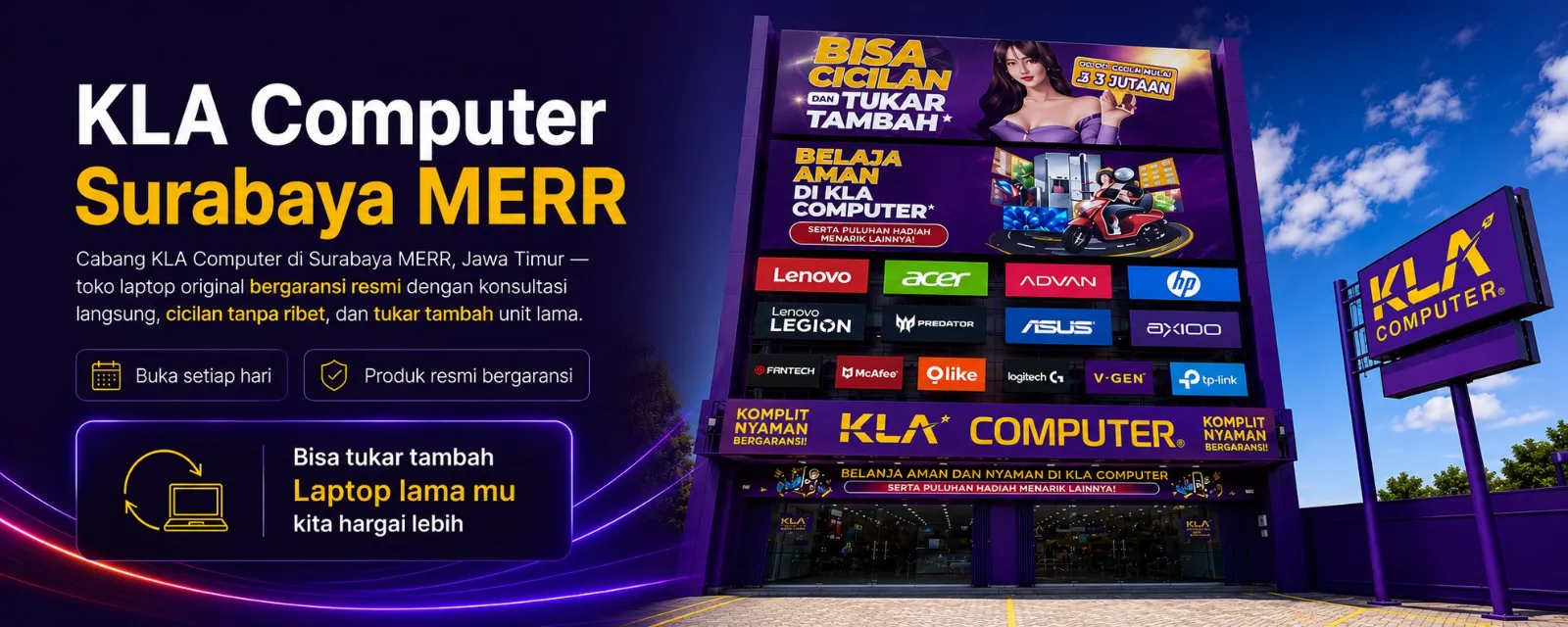 KLA Computer Surabaya MERR &mdash; toko laptop original bergaransi resmi, buka setiap hari, KLA Service Center. Bisa tukar tambah laptop lama.