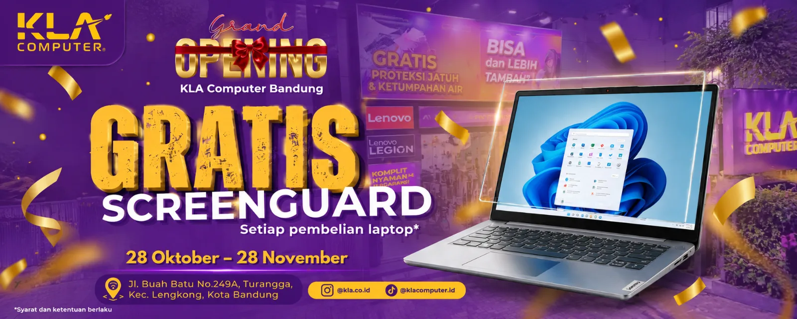 Grand Opening KLA Computer Bandung: gratis screenguard setiap pembelian laptop