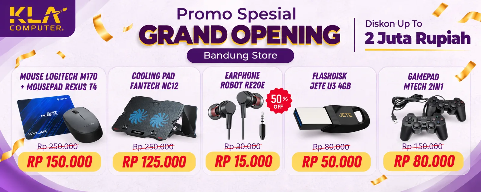 Promo Grand Opening Bandung: aksesoris mouse, cooling pad, earphone, flashdisk, gamepad harga spesial
